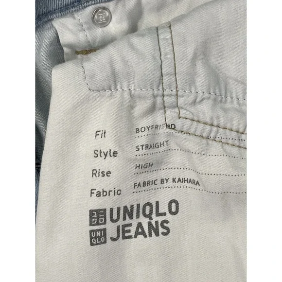 Uniqlo Jeans Womens 27 Blue Light Wash High Rise Straight Distressed Baggy - Picture 8 of 10